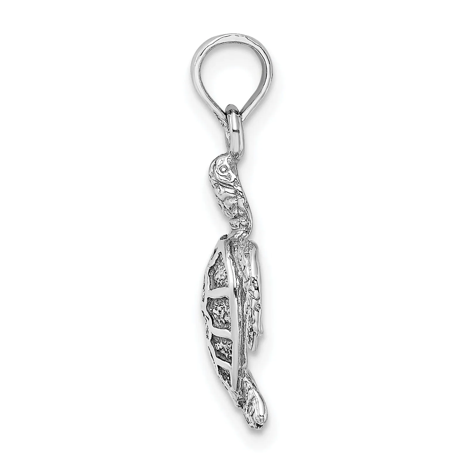 14K White Gold Solid Casted Textured Polished Finish Sea Turtle Charm Pendant