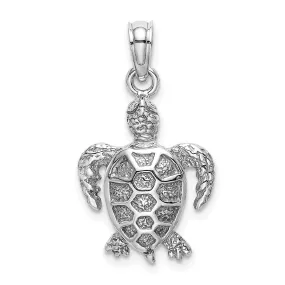 14K White Gold Solid Casted Textured Polished Finish Sea Turtle Charm Pendant