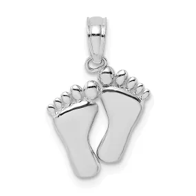 14K White Gold Solid Flat Back Double Feet Hang Ten Style Charm Pendant