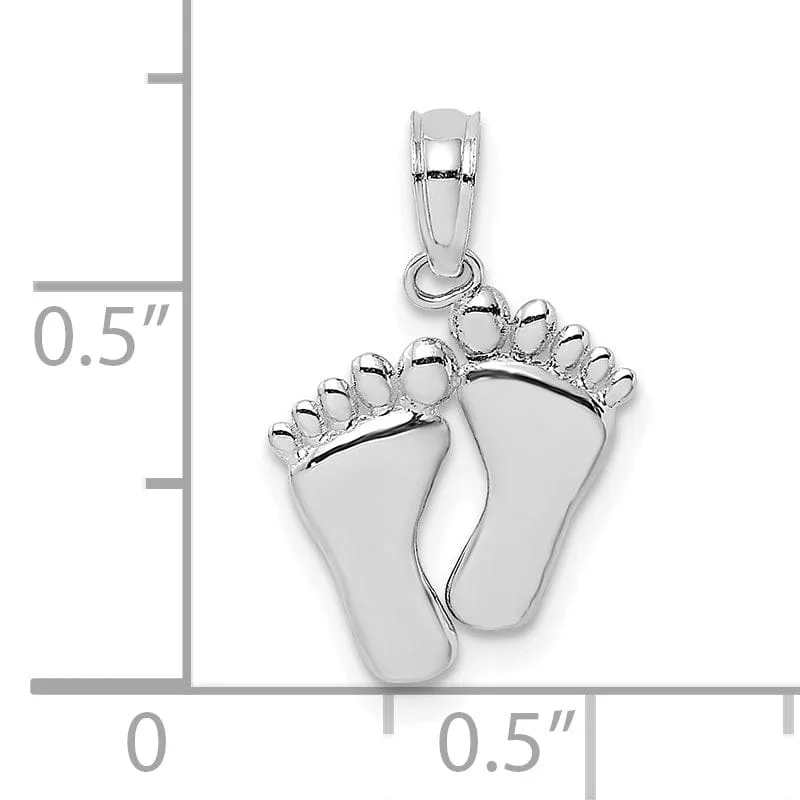 14K White Gold Solid Flat Back Double Feet Hang Ten Style Charm Pendant