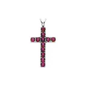 14K White Natural Ruby Cross Pendant