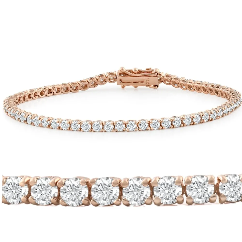 14k White, Rose, or Yellow Gold Round Diamond Tennis Bracelet 5cttw 7" Women's