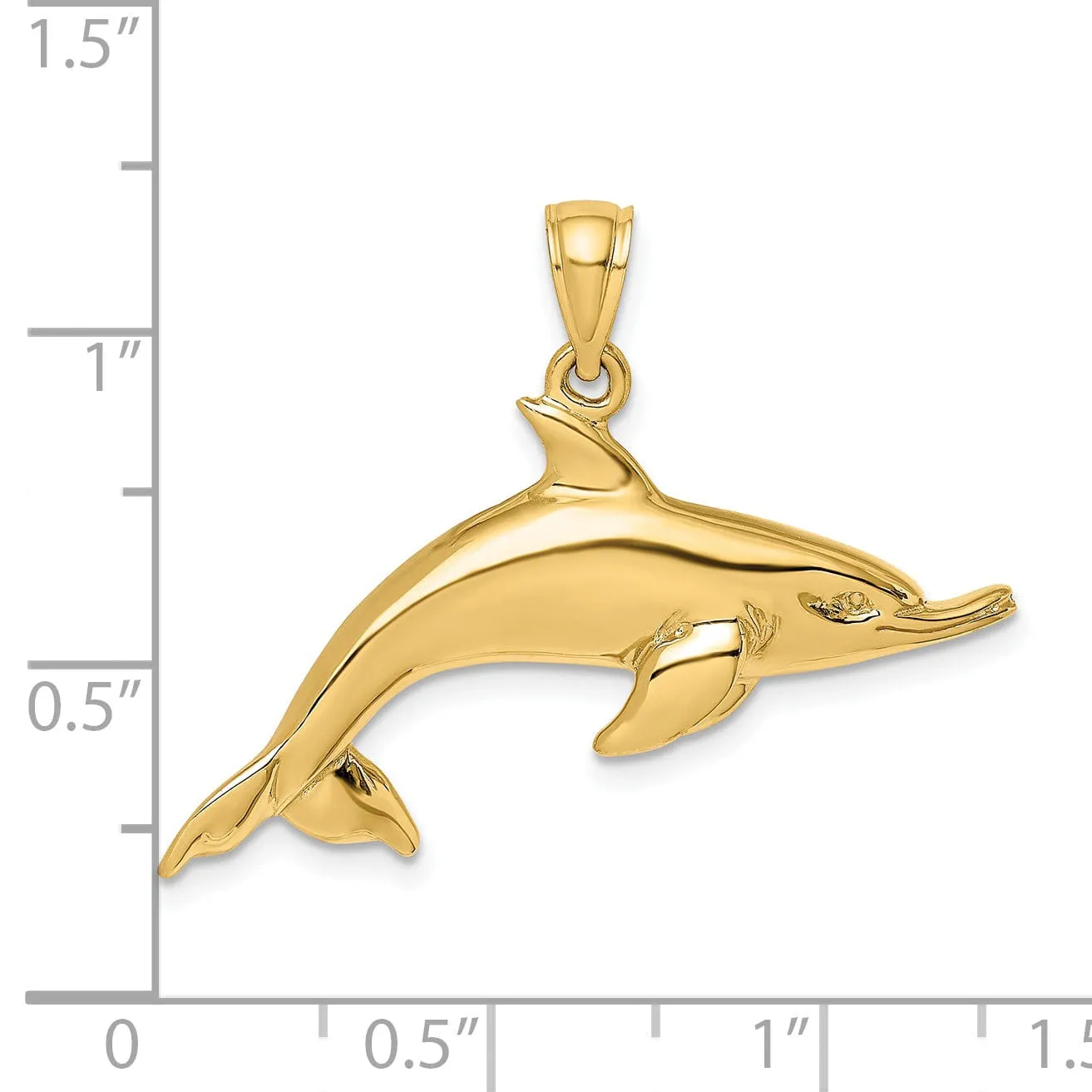 14k Yellow Gold Casted Polished Finish Solid Swimming Dolphin Charm Pendant