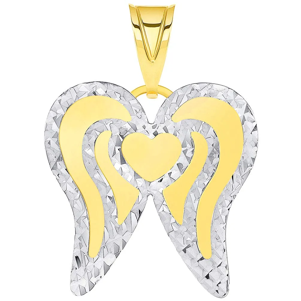 14k Yellow Gold Engravable Personalized Heart with Angel Wings Pendant Figaro Chain Necklace