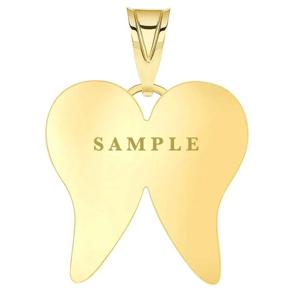 14k Yellow Gold Engravable Personalized Heart with Angel Wings Pendant Figaro Chain Necklace