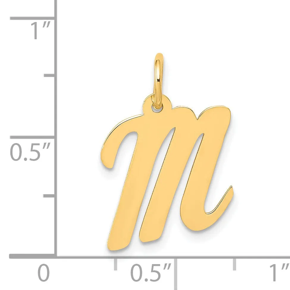 14K Yellow Gold Medium Size Fancy Script Design Letter M Initial Pendant