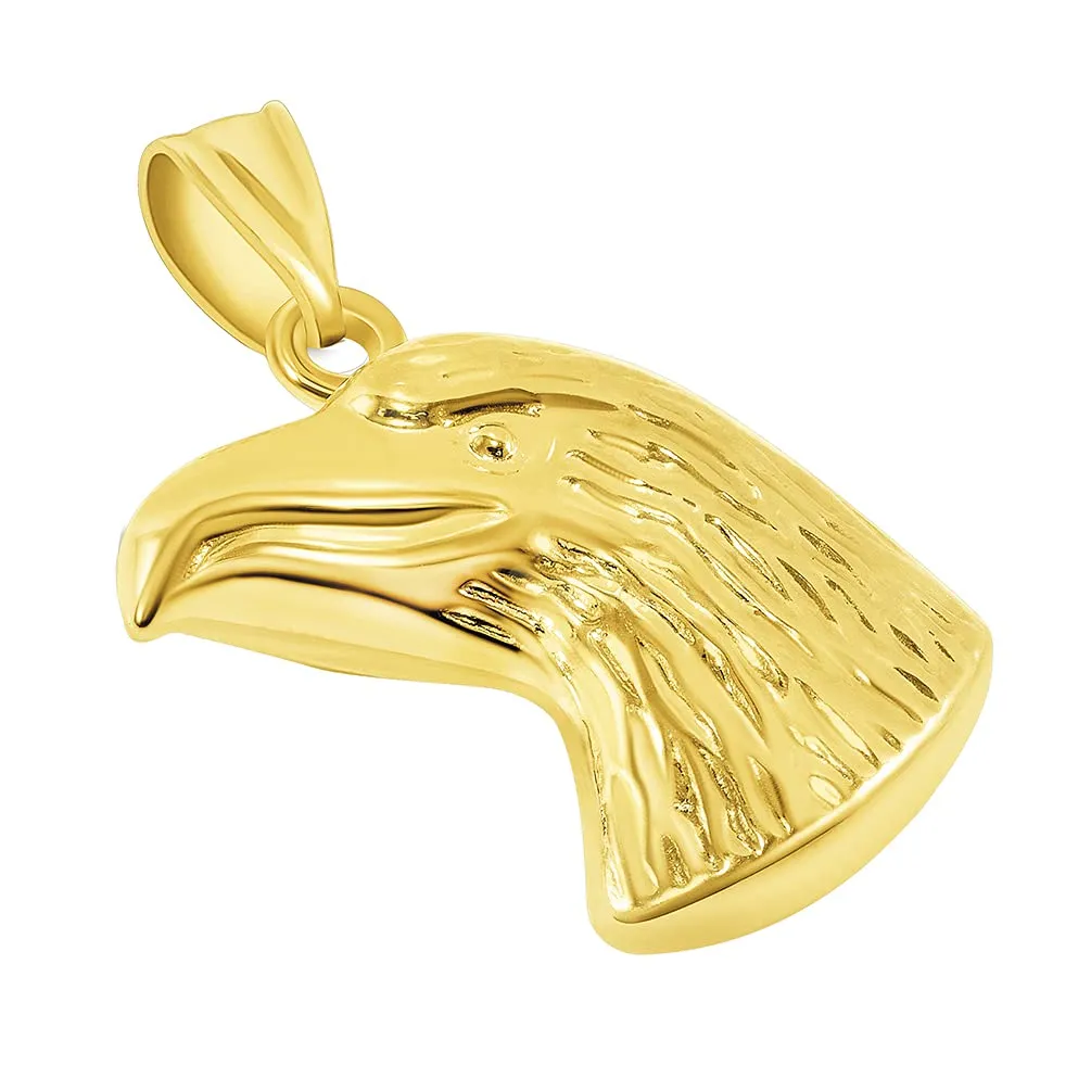 14k Yellow Gold Polished 3D Bald Eagle Head Animal Pendant with Cuban Curb Chain Necklace