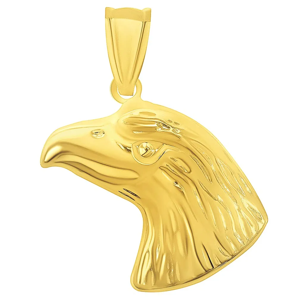 14k Yellow Gold Polished 3D Bald Eagle Head Animal Pendant with Cuban Curb Chain Necklace