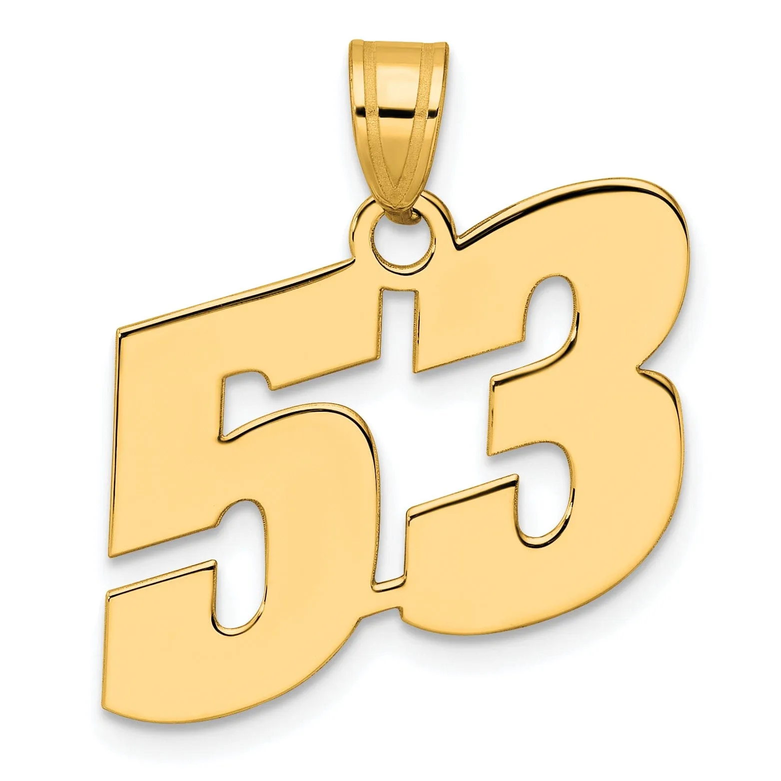 14k Yellow Gold Polished Finish Block Script Design Number 53 Charm Pendant