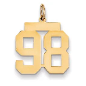 14K Yellow Gold Polished Finish Medium Size Number 98 Charm Pendant