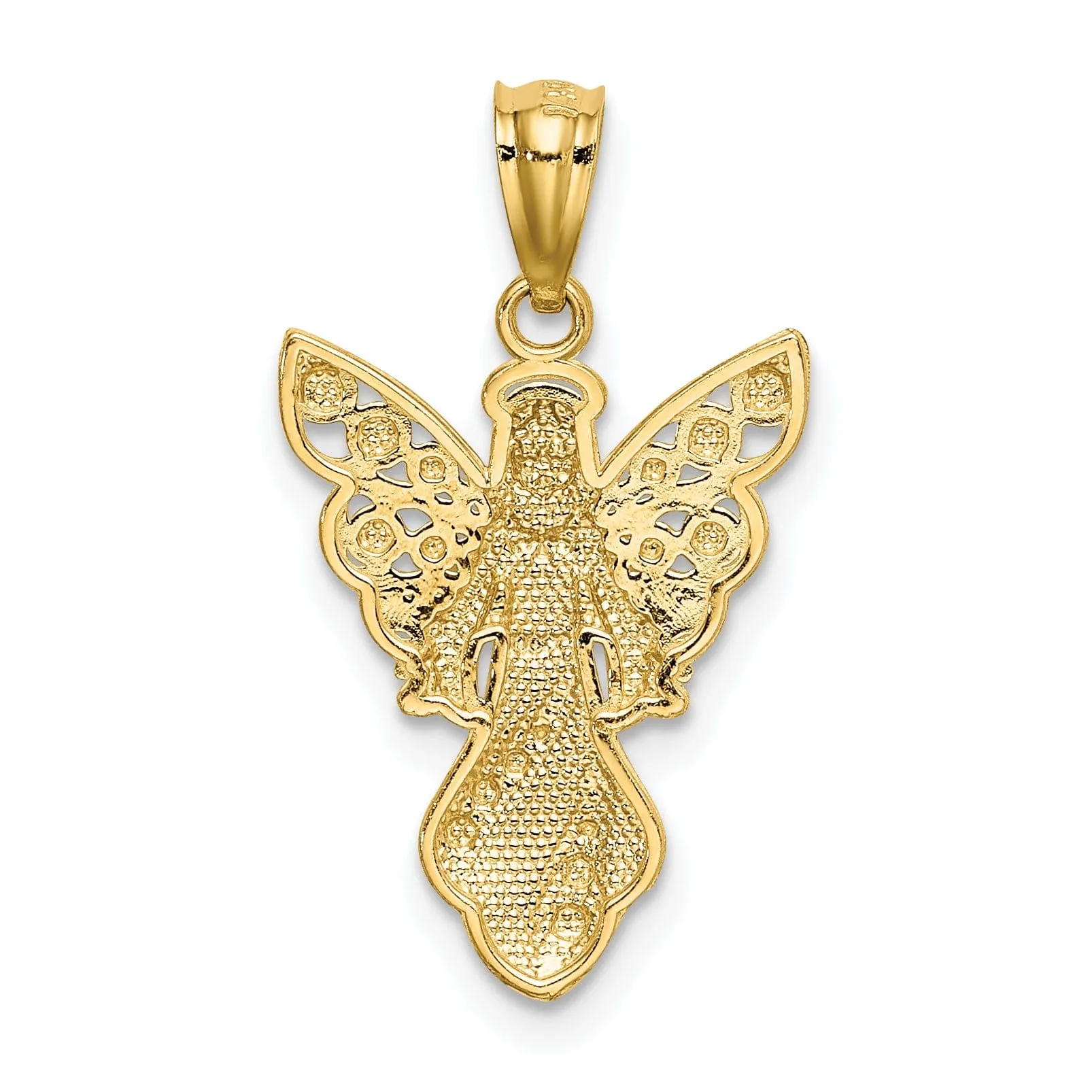 14K Yellow Gold White Rhodium Polished Finish Concave Angel Pendant