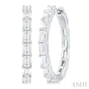 14KW East West Emerald Cut Fashion Hoop Earrings w/ 1.90 ctw