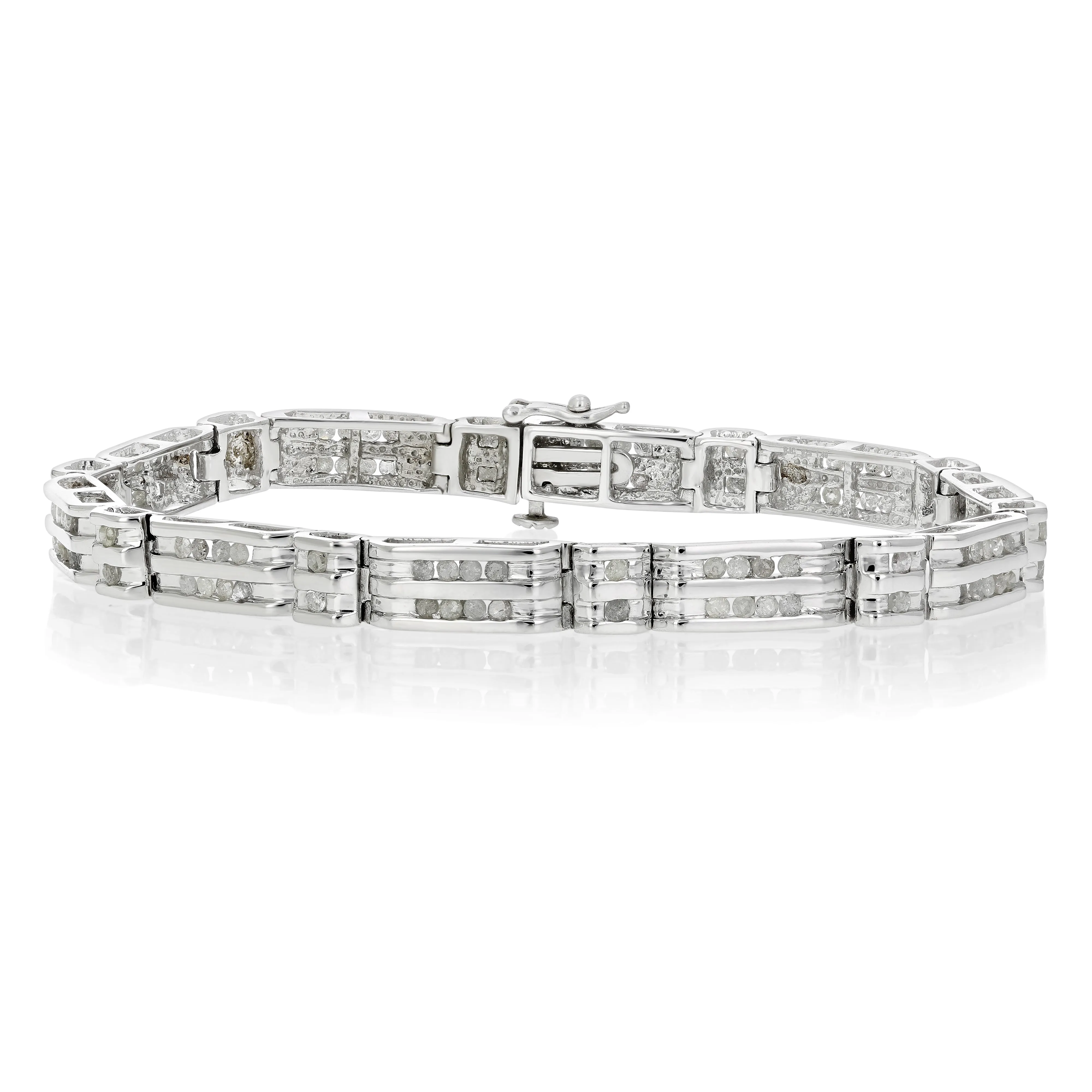 1.50 cttw Men's Diamond Bracelet .925 Sterling Silver With Rhodium 8 Inch 9 Grams