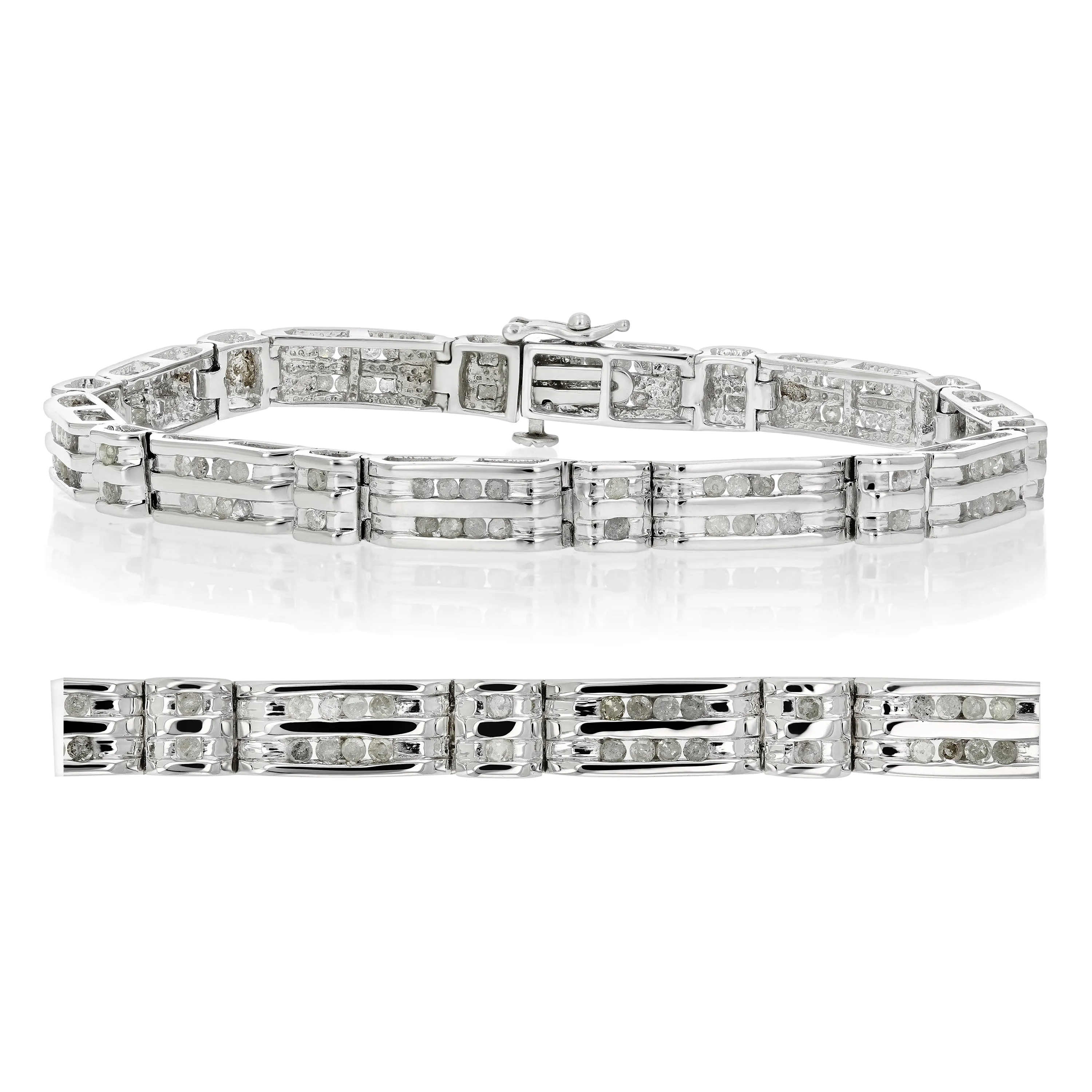 1.50 cttw Men's Diamond Bracelet .925 Sterling Silver With Rhodium 8 Inch 9 Grams