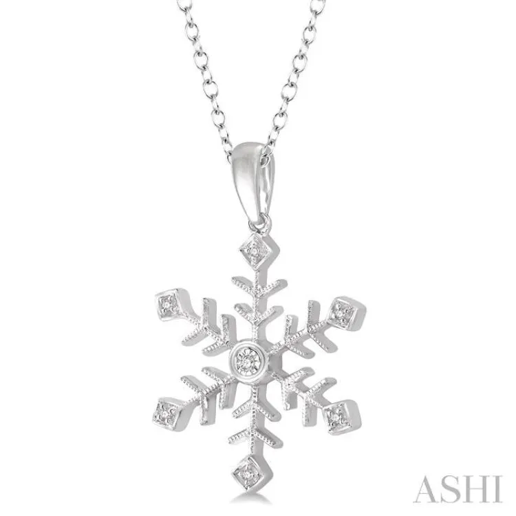 1/50 Ctw Snowflake Round Cut Diamond Pendant in Sterling Silver with chain