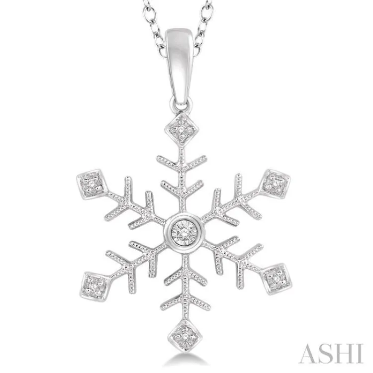 1/50 Ctw Snowflake Round Cut Diamond Pendant in Sterling Silver with chain