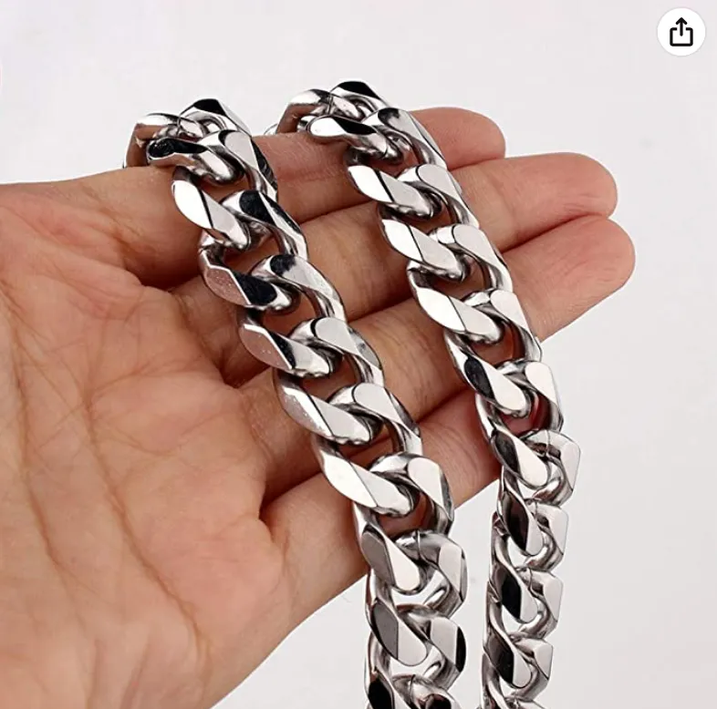 15mm Stainless Steel Cuban Link Chain Silver Tone Hip Hop Rapper Jewelry 16 - 30in.