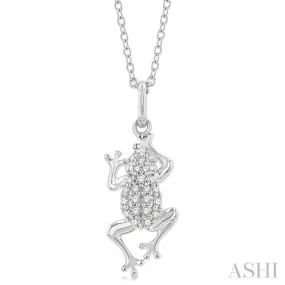 1/6 ctw Amphibian Petite Frog Round Cut Diamond Fashion Pendant With Chain in 10K White Gold