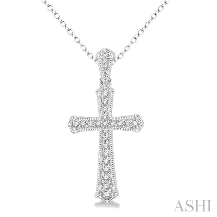 1/6 Ctw Cross Charm Round Cut Diamond Pendant With Link Chain in 10K White Gold