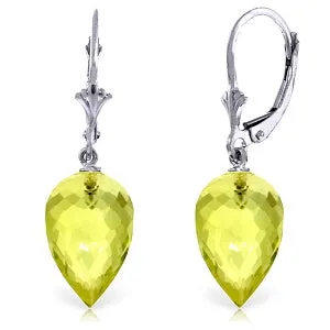 18 Carat 14K Solid White Gold Pointy Briolette Drop Lemon Quartz Earrings