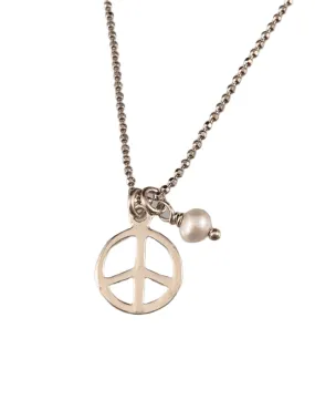 18” Tiny Peace Sign & Pearl Charm Necklace