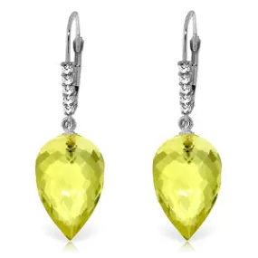 18.15 Carat 14K Solid White Gold Drop Briolette Lemon Quartz Diamond Earrings