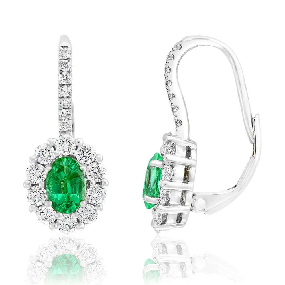 18K Gold Emerald and Diamond Drop Earrings