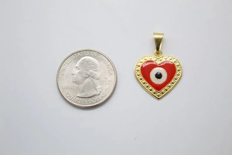 18K Gold Filled Heart With Evil Eye Pendant (A157)