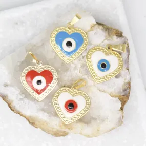 18K Gold Filled Heart With Evil Eye Pendant (A157)