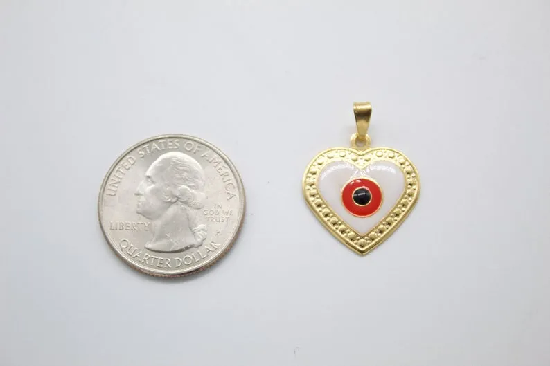 18K Gold Filled Heart With Evil Eye Pendant (A157)