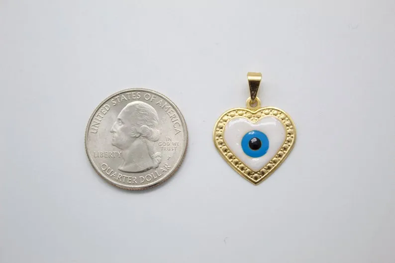 18K Gold Filled Heart With Evil Eye Pendant (A157)