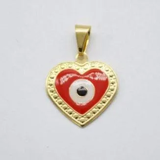 18K Gold Filled Heart With Evil Eye Pendant (A157)