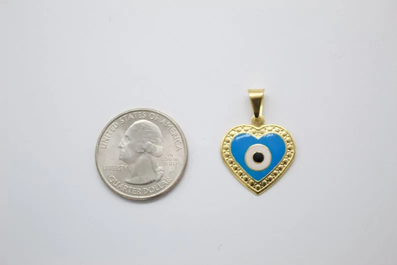 18K Gold Filled Heart With Evil Eye Pendant (A157)