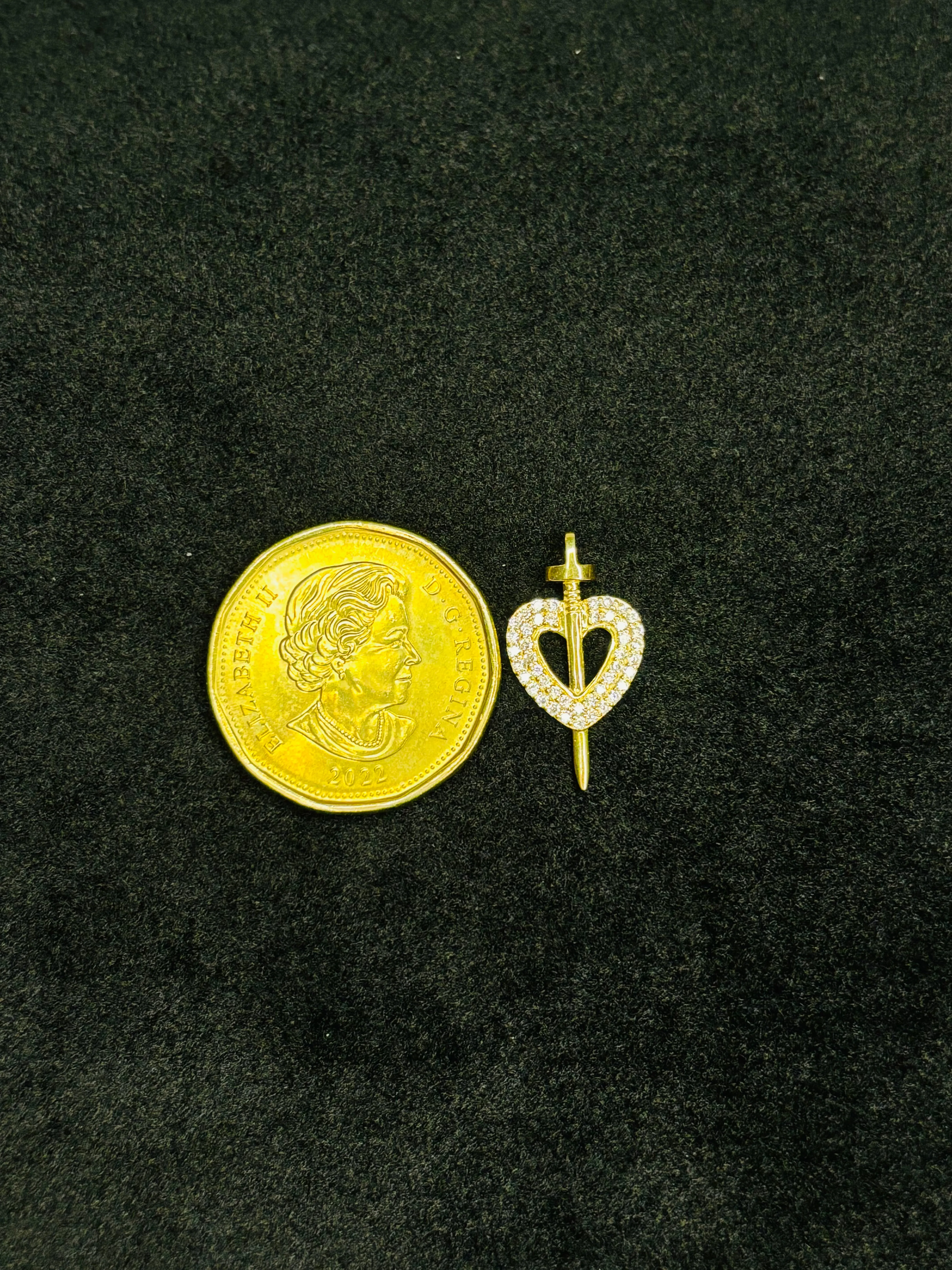 18K Gold Heart and Sword Pendant