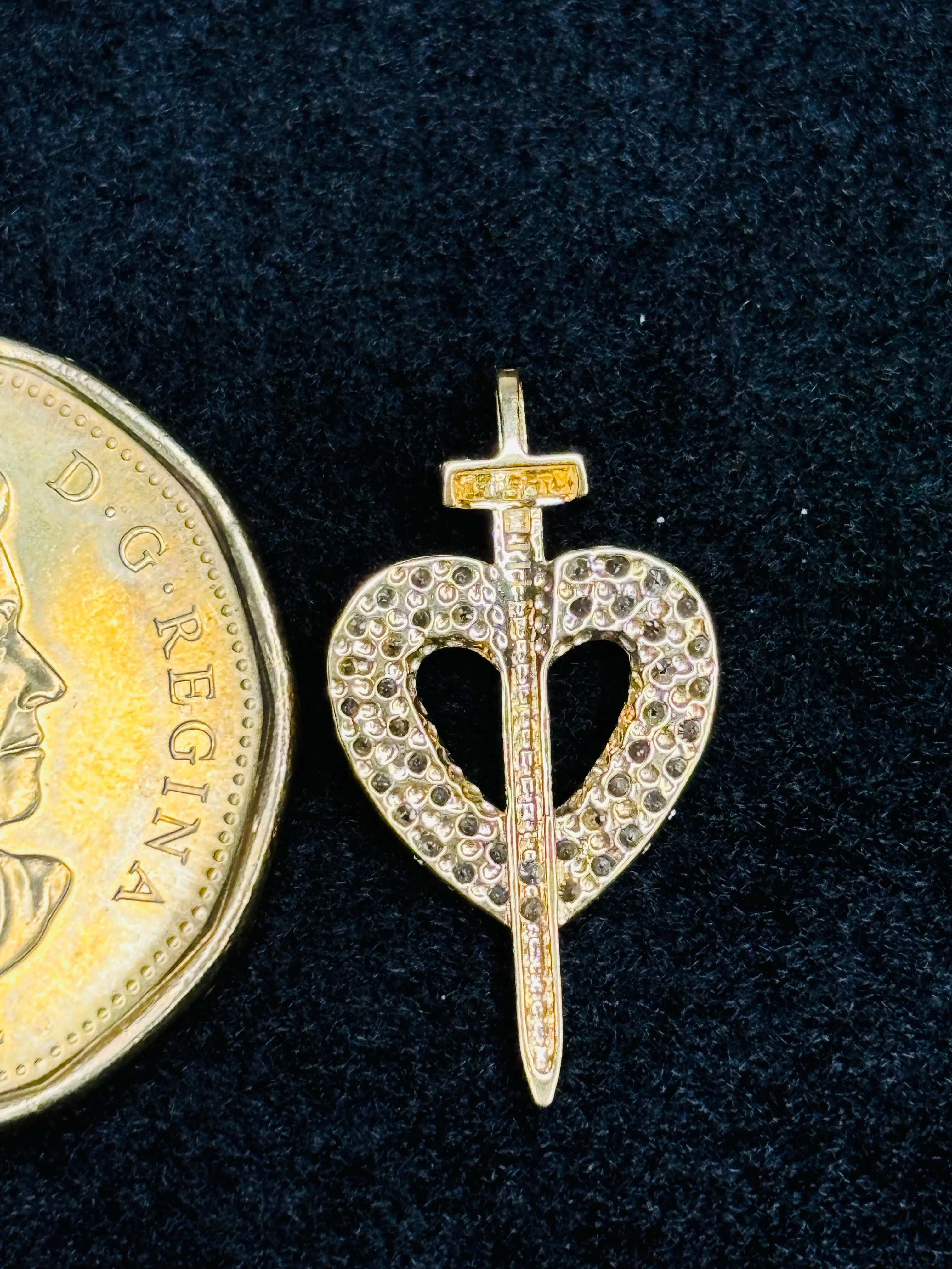 18K Gold Heart and Sword Pendant