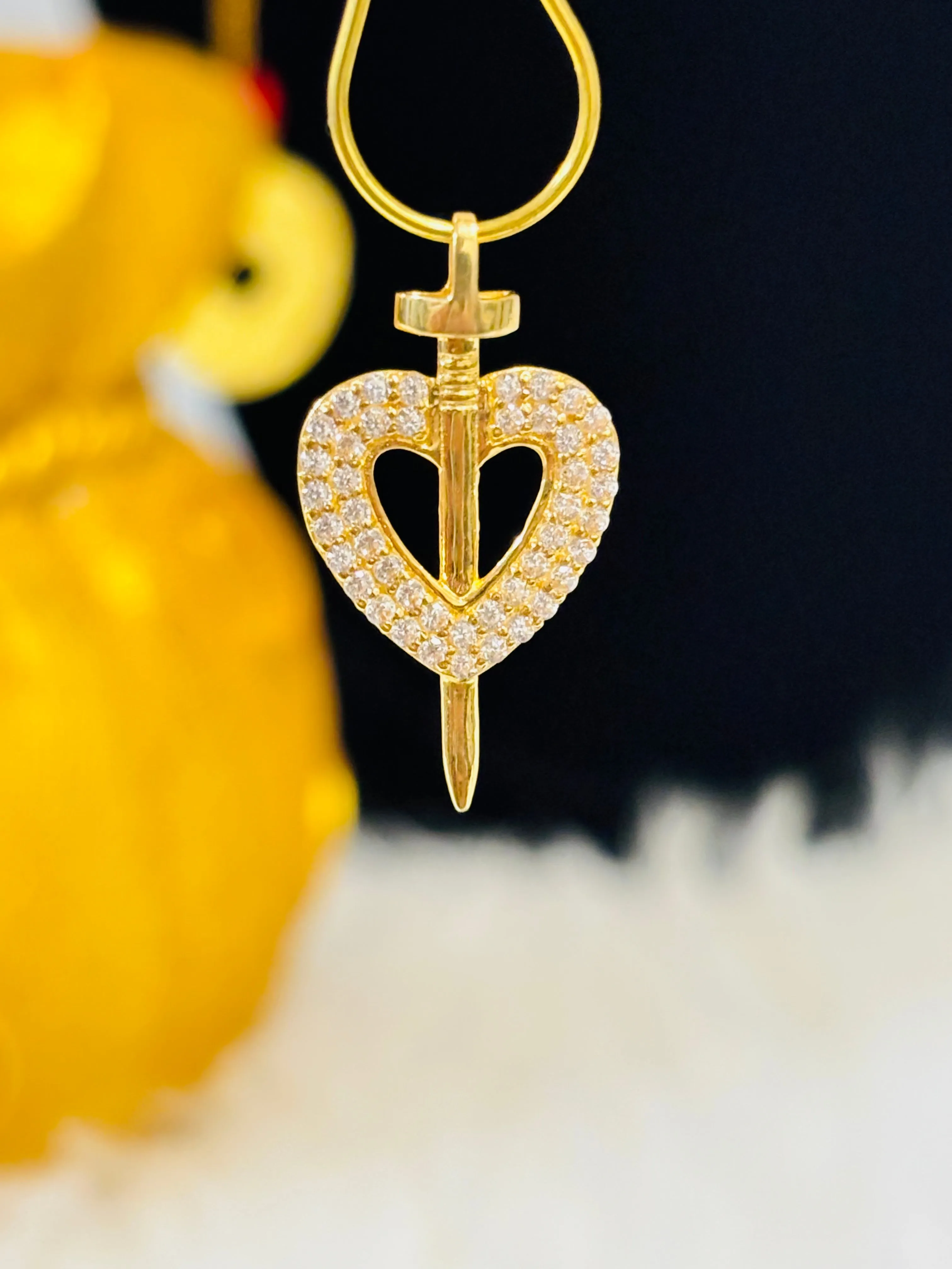 18K Gold Heart and Sword Pendant