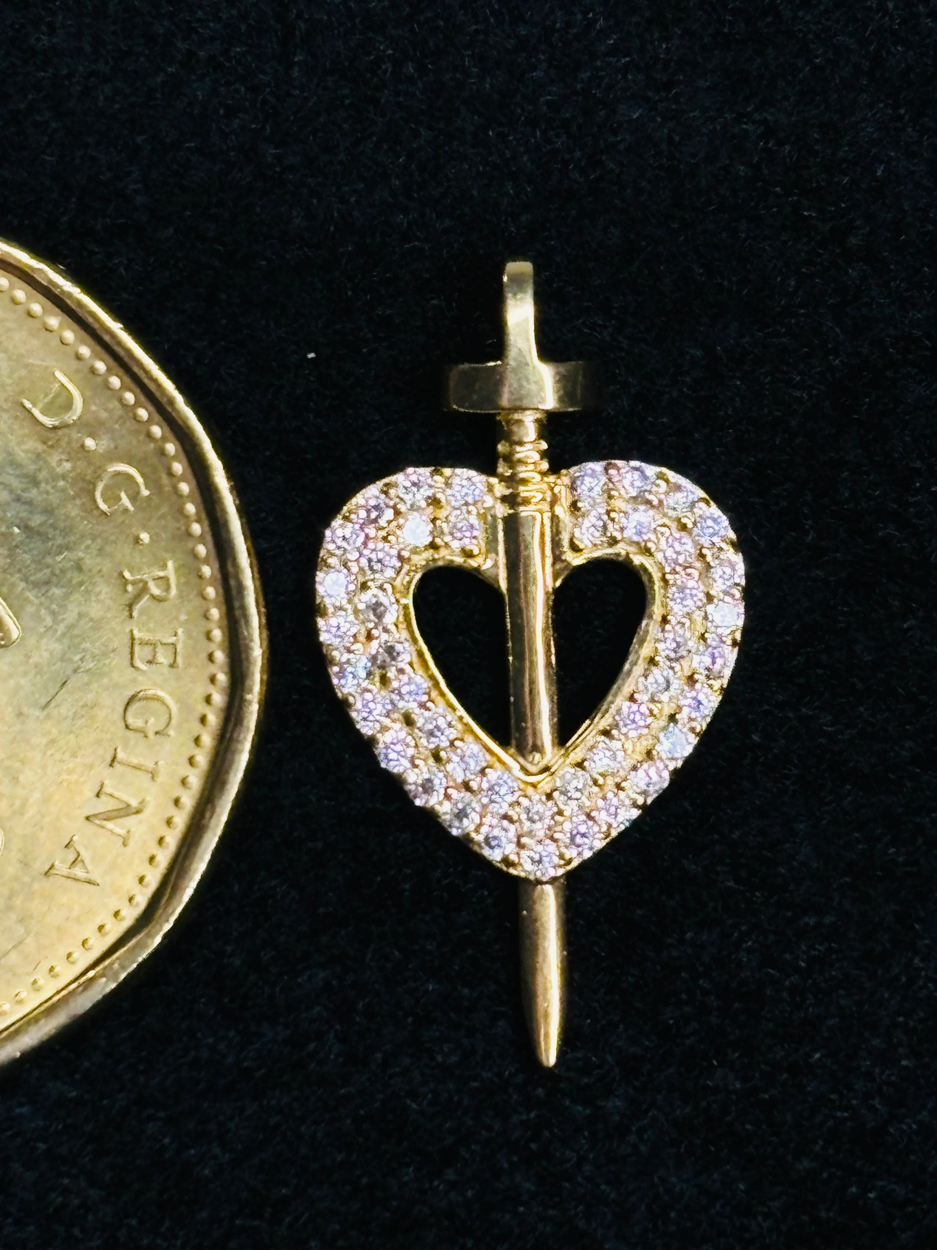 18K Gold Heart and Sword Pendant