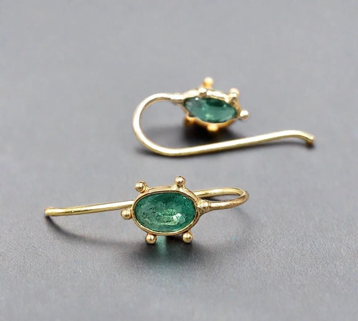 18k Gold Zambian Natural Emerald Earrings