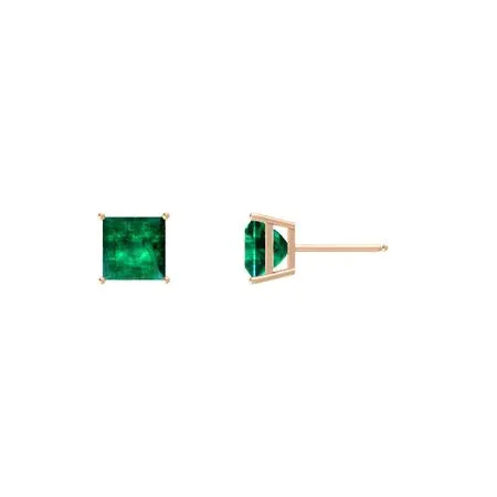 18k Rose Gold 1/4 Ct Emerald Princess Cut Stud Earrings 4mm Plated