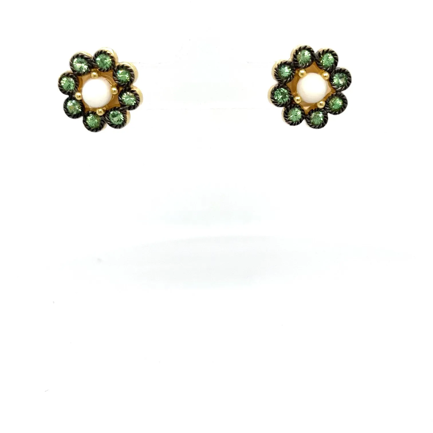 18kt Green Gold Flower Studs with 18kt Green Gold Detachable Chandelier Antique Coral