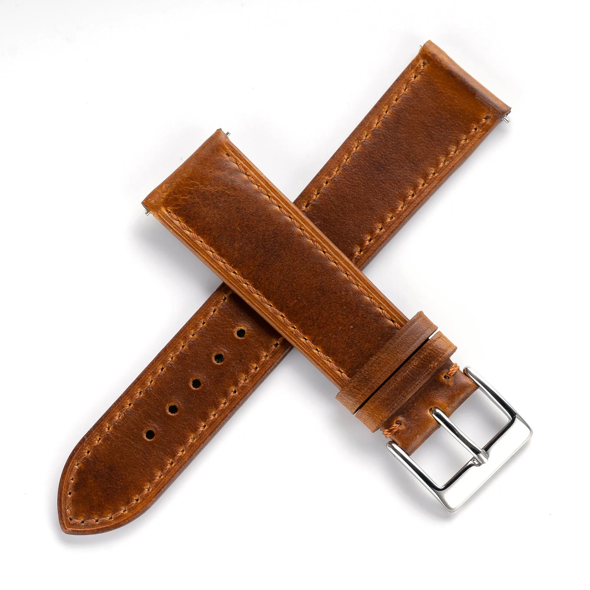 18mm 19mm 20mm 22mm Quick Release Genuine Leather Watch Strap - Brown