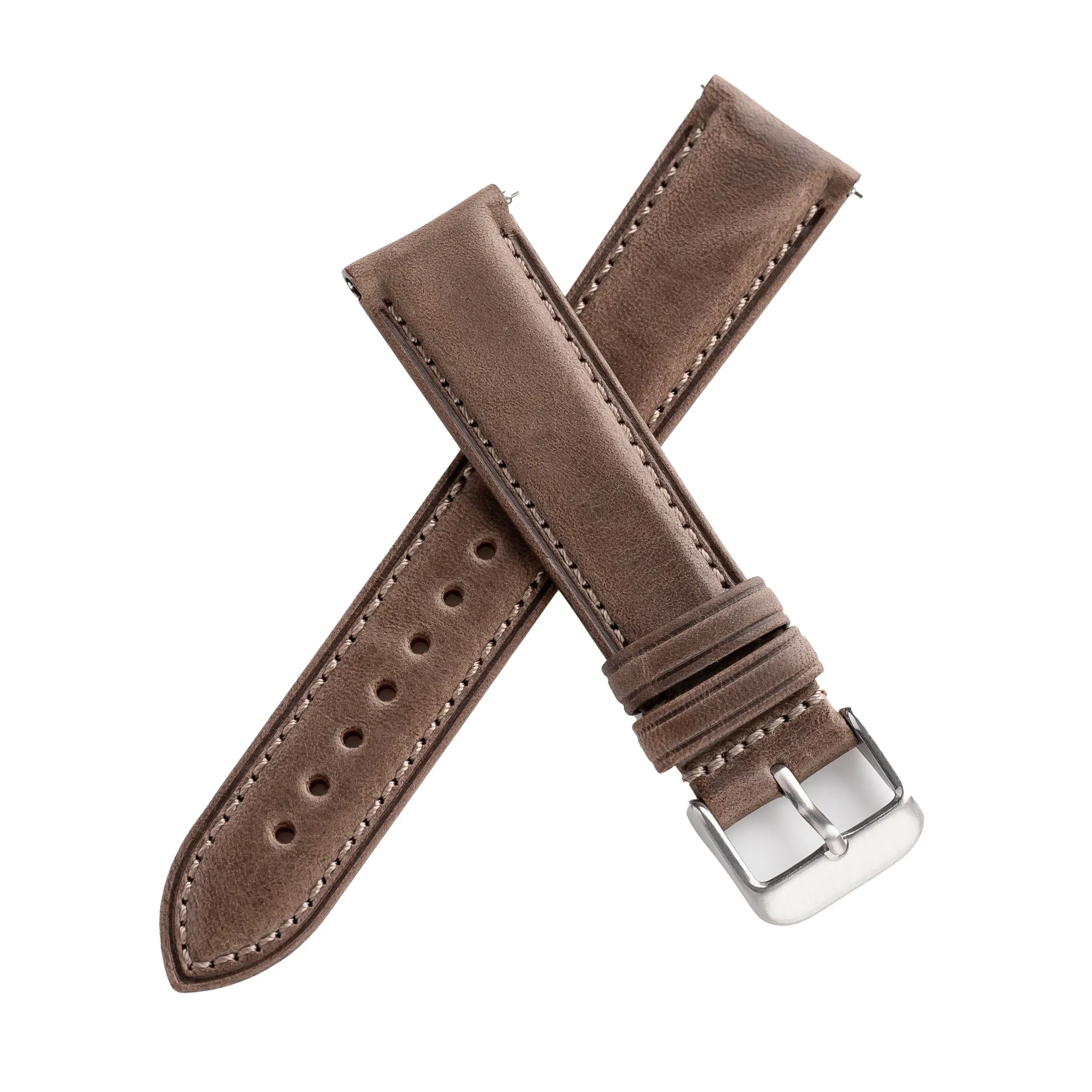 18mm 19mm 20mm 22mm Quick Release Padded Leather Watch Strap - Gray Brown