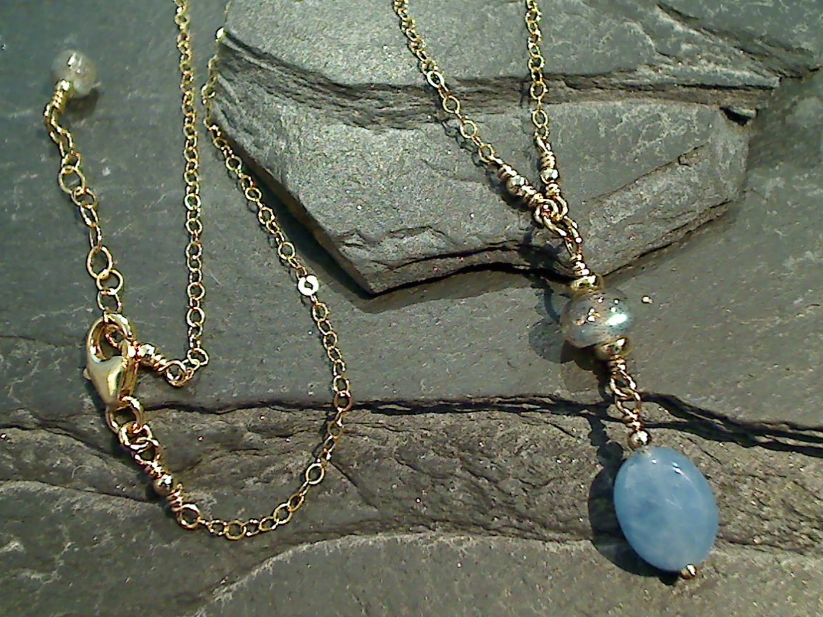 18" - 19" Blue Calcite, Labradorite, Gold Filled Necklace