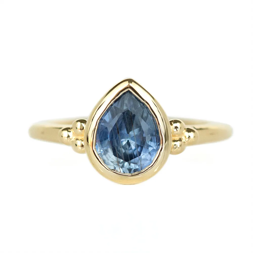 1.95ct Periwinkle Pear Sapphire Low Bezel Set Ring In 14k Yellow 