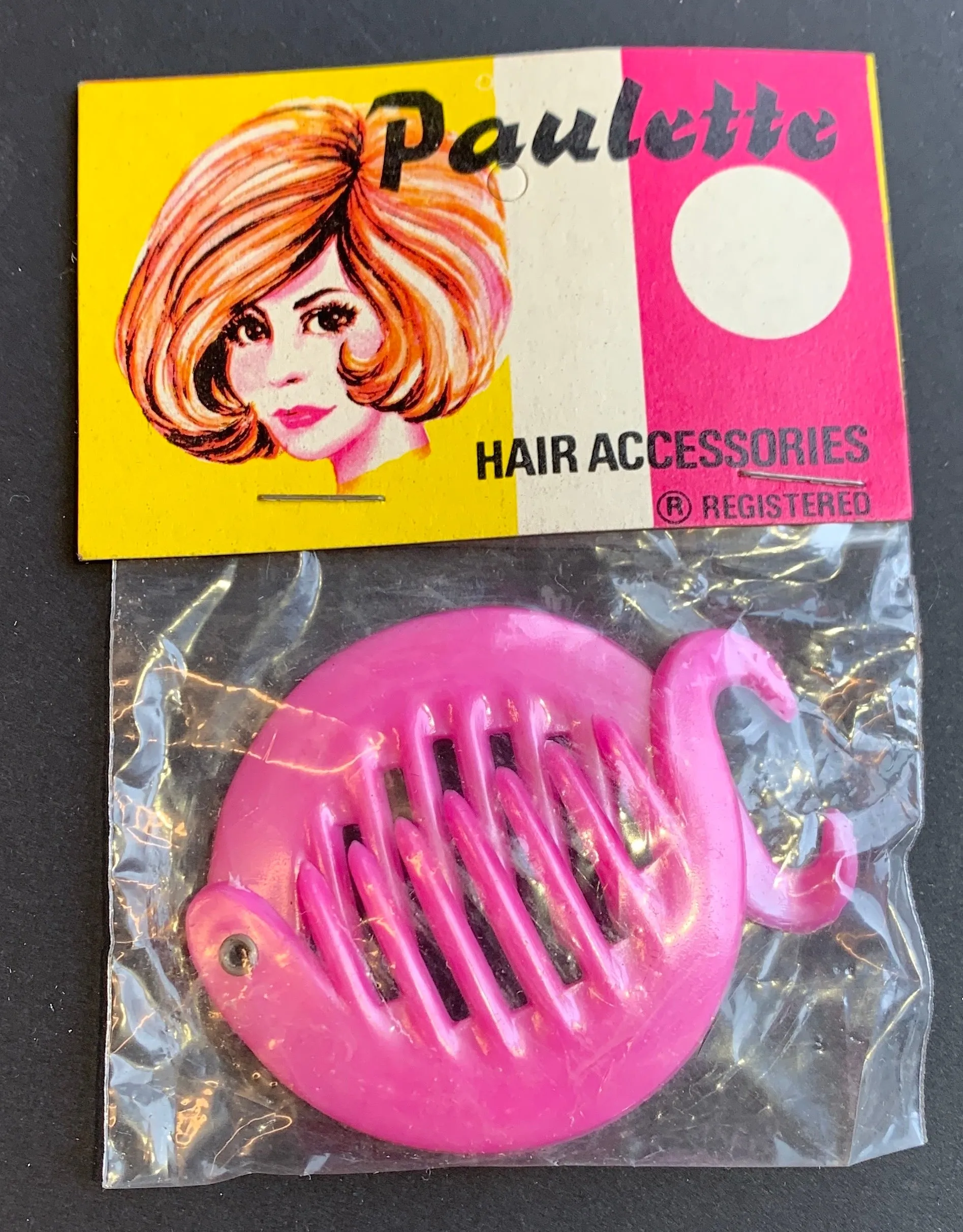 1960s Bright Pink 6cm Clincher / Banana Hair Grip