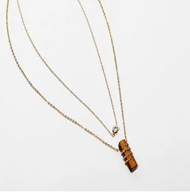 2 Layer Chain Pendant Necklace With Stone