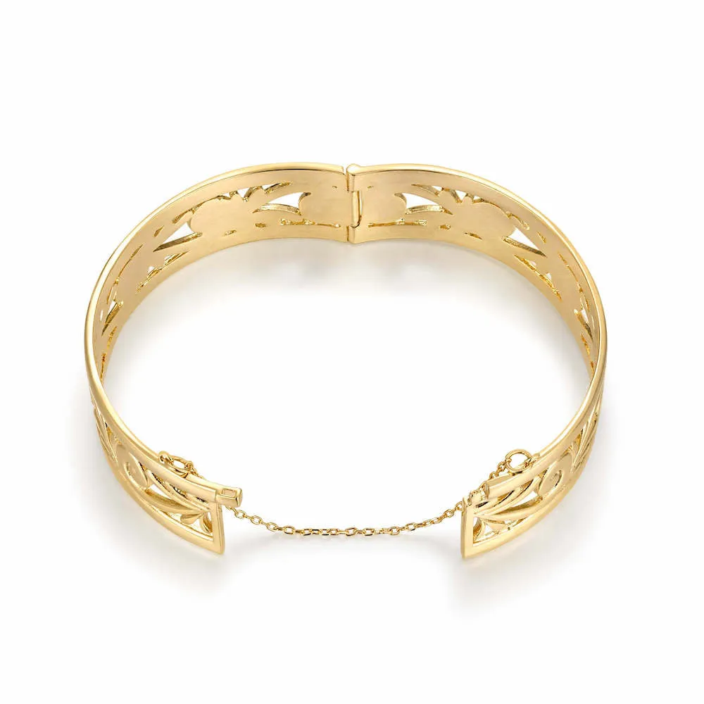 20mm Gold Filigree Bangle Bracelet with Safety Chain