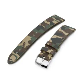 20mm MiLTAT Italian Handmade Camo Pattern Watch Strap, 18mm end, Khaki Stitching