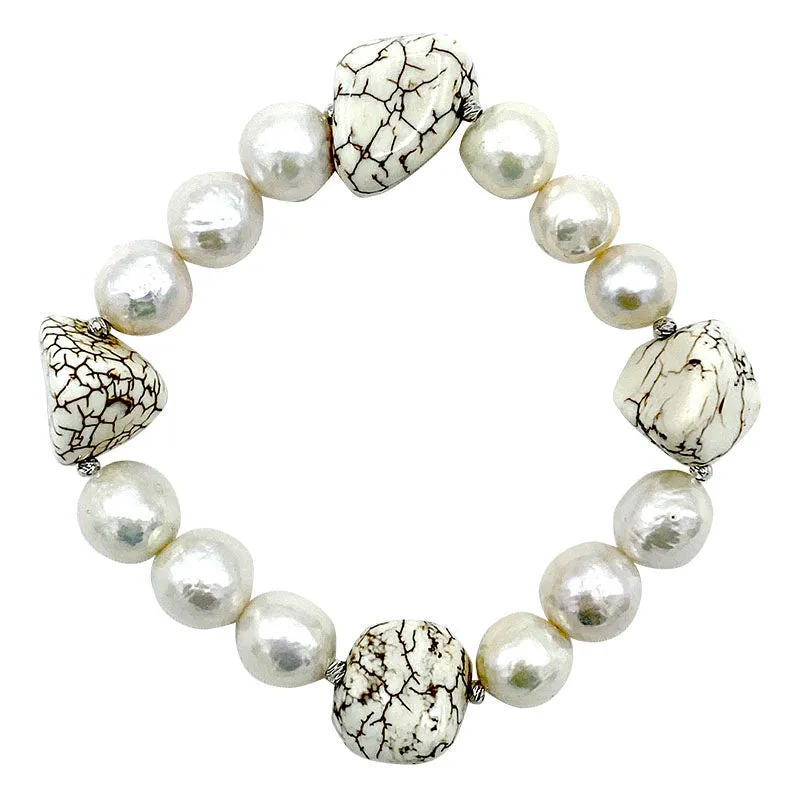 222-01 | WHITE MAGNESITE & EDISON PEARL BRACELET ON ELASTIC