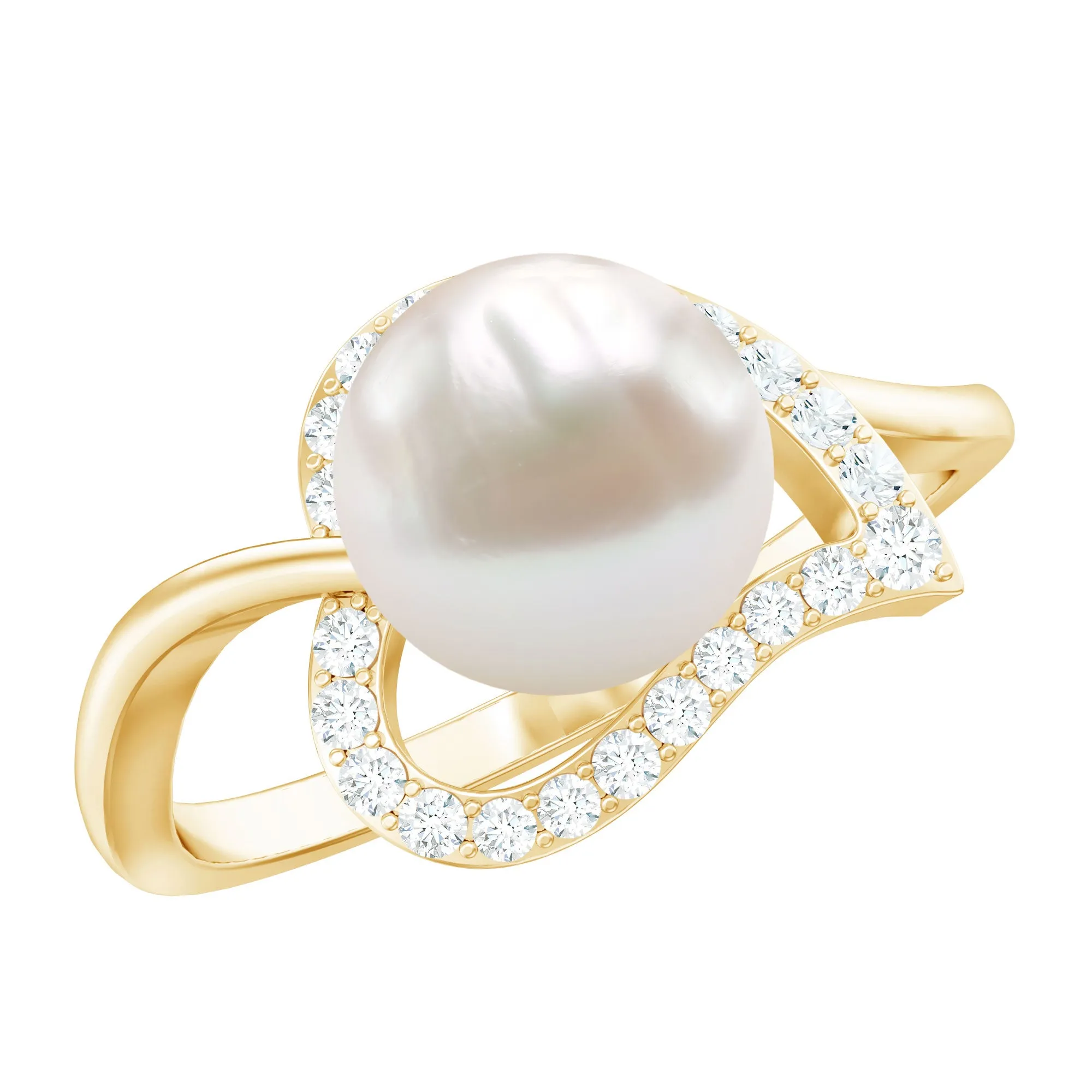 2.25 CT Freshwater Pearl and Diamond Heart Bypass Engagement Ring